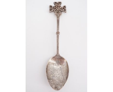 A Celtic influenced silver tea spoon, Ward Brothers, Edinburgh, 1957, 11 cm