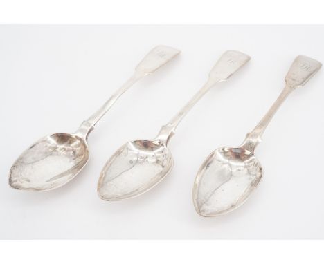 Three William IV silver fiddle pattern tea spoons by Joseph M Latimer of Newcastle
