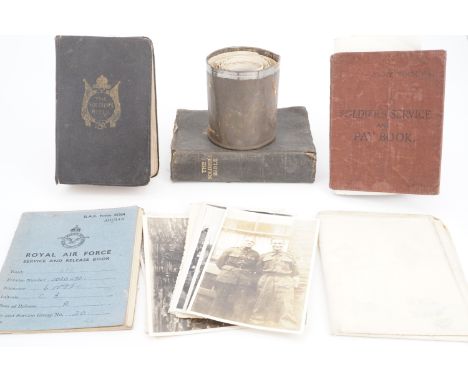 Two Second World War RAF / Army service and pay books, two groups of Second World War personal military service photographs, 