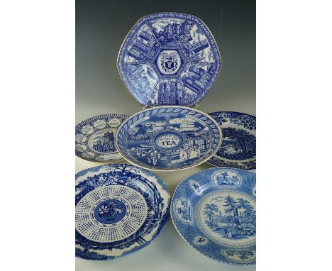 A quantity of Rington's blue and white wall plates, including "The Story of Tea" and a "Millennium" dish etc 
