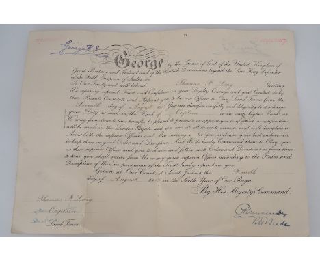 A Great War Army officer's commission document