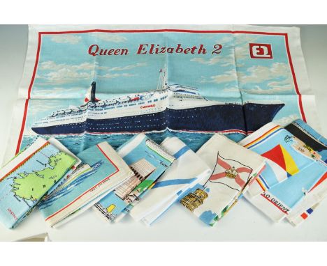 [ Ocean Liner ] A collection of mid 20th Century vintage marine-related tea towels including Royal Mail Lines and P&amp;O