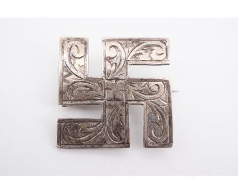 An early 20th Century engraved silver swastika brooch, S &amp; Co, Birmingham, 1910, 23 mm