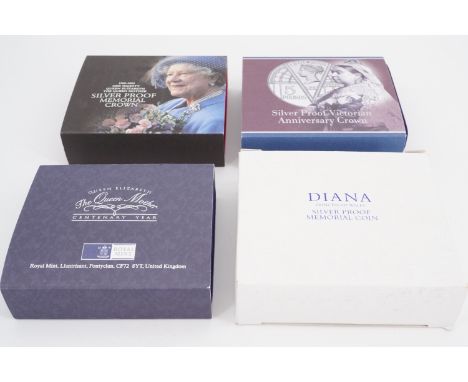 Four cased Royal Mint silver proof royal commemorative coins 
