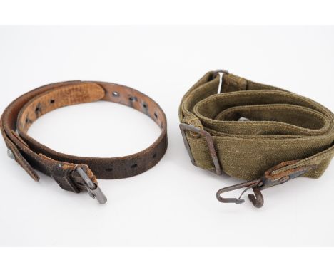 A Second World War German army bread bag shoulder strap together with an equipment strap