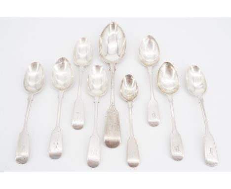 Sundry Victorian silver fiddle pattern tea spoons and a dessert spoon by Josiah Williams &amp; Co / James &amp; Josiah Willia