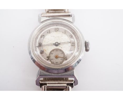 A 1930s Movado Art Deco style wrist watch, having a 10 ligne 15 jewel movement in stainless steel case with screw-on back, fi