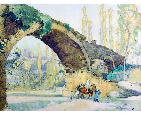 Frank Brangwyn (1867-1956) British. Figures Passing under a Bridge, Print with Stamp, Signed in Pencil, overall 16" x 20.25".