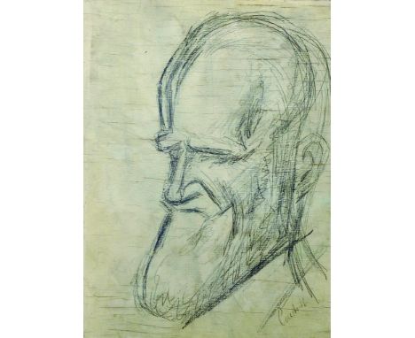 Francis Coudrill (1914-1989) British. Portrait of George Bernard Shaw (1856-1950), Pencil, Signed, and Inscribed on the rever
