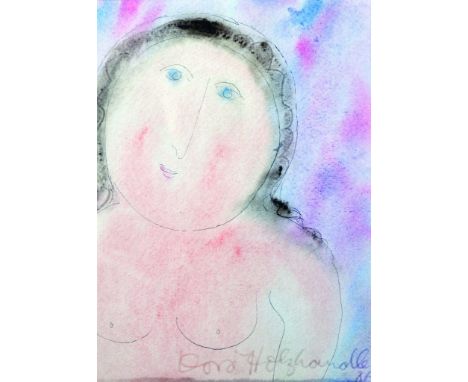 Dora Holzhandler (1928-2015) French/British. Bust Portrait of a Naked Girl, Watercolour, Signed and Dated '86, 9" x 6.5".