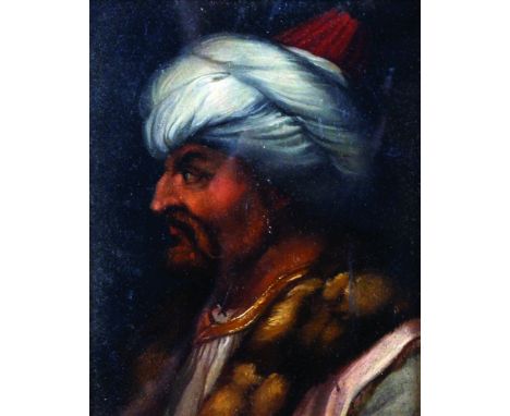 19th Century Italian School. Portrait of Mohamet 11, Oil on Panel, Inscribed on a label on the reverse, 5.5" x 4.5".