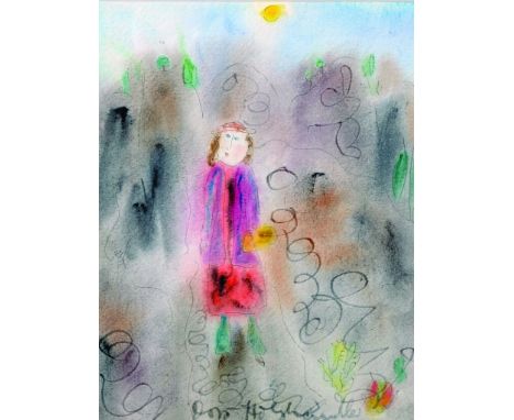 Dora Holzhandler (1928-2015) French/British. A Girl in a Garden, Watercolour, Signed, 9.75" x 7.5".
