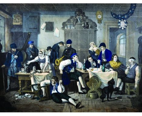 F... Hartwick (19th Century) European. Interior of a Tavern, Print, Indistinctly Inscribed, 17.75" x 22.5".