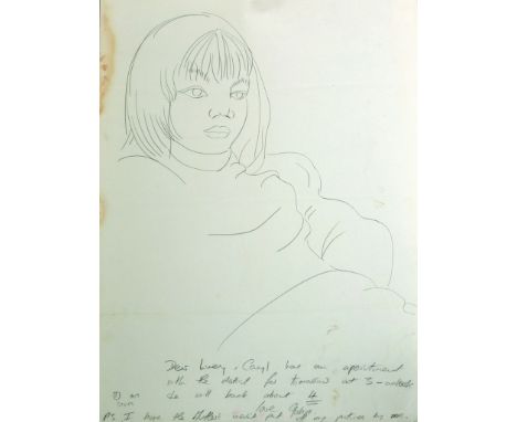 20th Century English School. Portrait of a Girl, Pencil, Signed with Monogram and extensively Inscribed, Unframed, 19.75" x 1