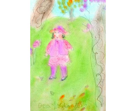 Dora Holzhandler (1928-2015) French/British. A Girl in a Garden, Watercolour, Signed and Dated '84, 8.25" x 5.75".