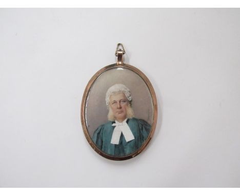 A 19th Century oval miniature on ivory, portrait of a Barrister. Signed Cosway lower right. Set in a hallmarked frame. 6.5cm 