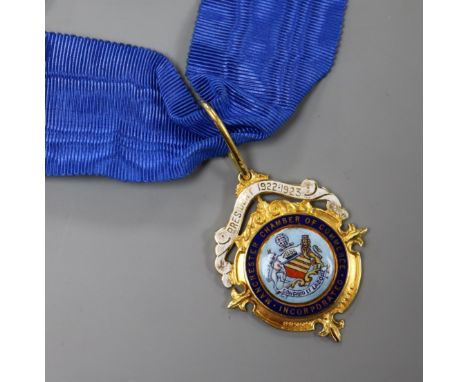An 18ct gold and enamel 'Manchester Chamber of Commerce' medallion, with sash.