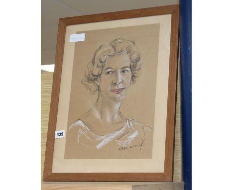 Chen Wen Hsi&nbsp;(20th century, Singapore), portrait of a lady, mixed media 40 x 27cm.