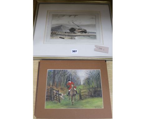 Ten hunting watercolours, signed G.W., together with a print of Aberystwith