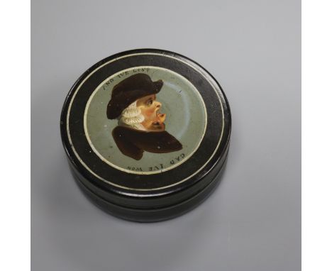 An early 19th century snuff box, the lid painted with a reversible portrait, inscribed 'Gad I've Won and I've Lost'
