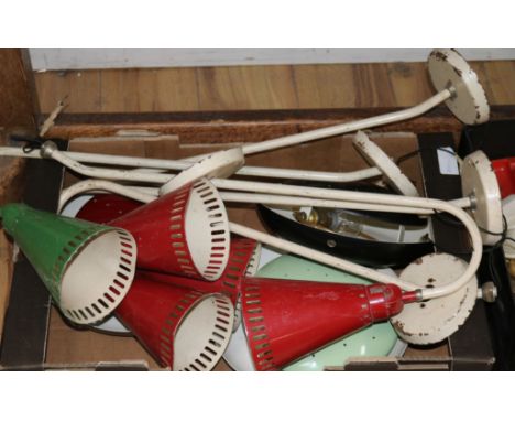 Three 1960s enamel lights and five similar wall lights