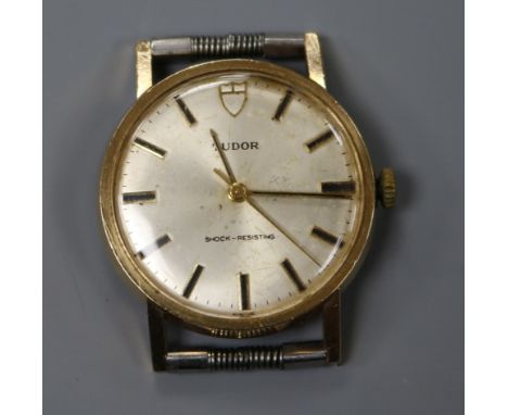 A gentleman's 9ct gold Tudor manual wind wrist watch (no strap).