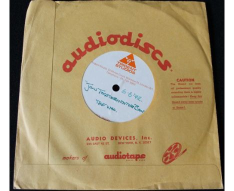 THE WHO ACETATE - A highly unusual and rare acetate of Join Together With The Band c/w Baby Don't You Do It, dating from June