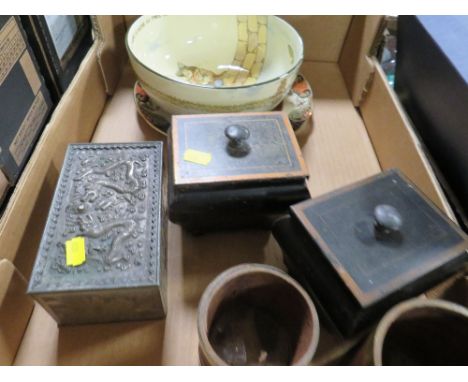 A TRAY COLLECTABLE'S TO INCLUDE ROYAL DOULTON THE GALLANT FISHERS BOWL , METAL JAPANESE STYLE BOX WITH DRAGON DETAIL , METAL 