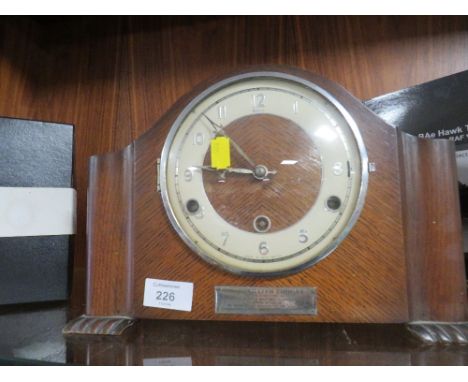 A VINTAGE   EDWARDIAN MANTLE CLOCK WITH DEDICATION PLAQUE 