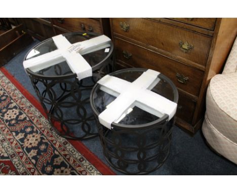 TWO MODERN METAL / GLASS LAMP TABLES