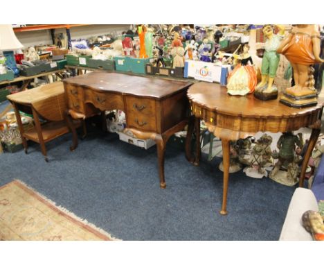 A VINTAGE MAHOGANY ? DRESSING TABLE  TOGETHER WITH HALF MOON CONSOLE TABLE &amp; TROLLEY