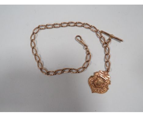 A MENS ANTIQUE ROLLED GOLD POCKET WATCH ALBERT CHAIN