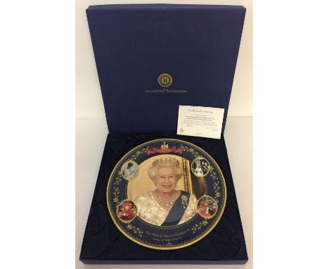 A Large boxed "Long To Reign Over US" ceramic commemorative plate by The Bradford Exchange. No 244/9999. Complete with COA. 