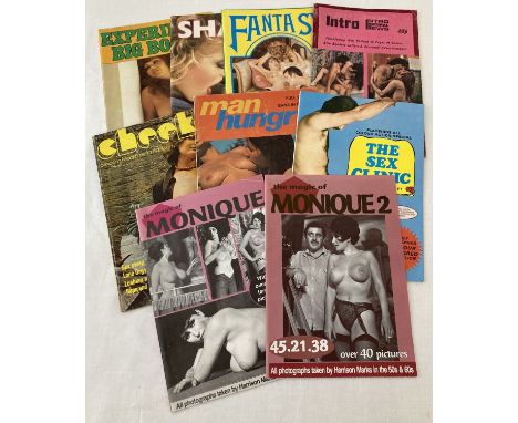 9 assorted vintage smaller sized adult erotic magazines. To include: The Sex Clinic, Cheeky, Man Hungry and Fantasy. 