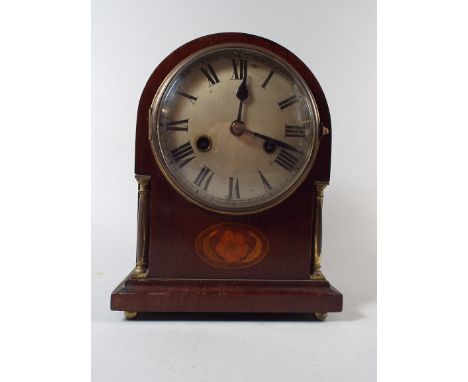 An Inlaid Edwardian Mantel Clock with Eight Day Movement.