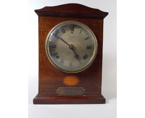 An Edwardian Presentation Inlaid Mahogany Mantel Clock Dated 1927.
