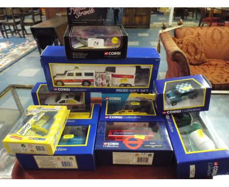 A Tray Containing a Boxed Collection of Corgi Die Cast Toys Including Cars Police Vehicles, Airplanes Etc.