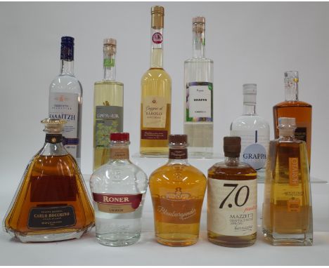 11 BOTTLES GRAPPACarlo Bocchino Riserva; Roner Lagrein and Blauburgunder; Mazetti Grappa di Ruché 100% Cru Barricata; Otaroff