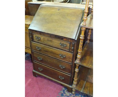A late-19th/early-20th century bureau, the rectangular top with fall front above four drawers, on bracket feet, 58cm wide, 10
