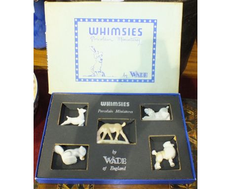 Two boxed sets, No.1 & 2, of Wade Whimsies, two Wade 'Aqua' dishes, boxed, four Coalport Cottage pastille burners, (1 a/f), a