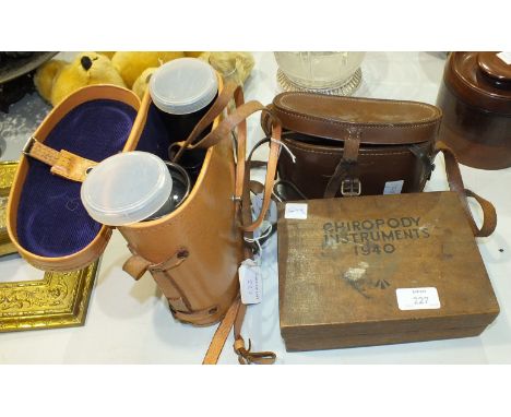 A pair of 'The Plymothian' 16 x 50 binoculars in case, a pair of Wray Magnivu binoculars in case and a small collection of ch