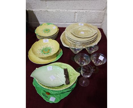 A Carlton Ware floral dessert service, draining bowl on stand and six dishes, other Carlton Ware, a Clews Pottery fish servic