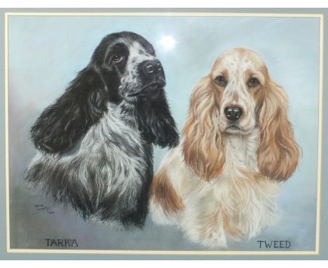 •Pauline Edwards, "Teal, Shouter, Amber", Portrait of three Cocker Spaniels, a signed pastel, dated 1987, 47.5 x 62cm and ano