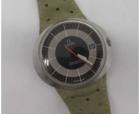 Omega Geneve Dynamic automatic wristwatch with date, signed two tone dial contrasting hour and minute markers, sunburst brush