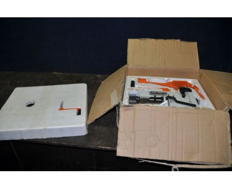A STAKESEY'S SHEET METAL SWAGING AND BEADING MACHINE manual operation, with five collar sets in original box