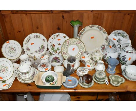 A GROUP OF CERAMICS AND GLASSWARE, comprising seven pieces of Wedgwood Jasperware giftware, Royal Worcester 'Herbs' pattern t