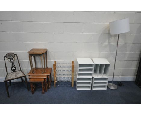 A SELECTION OF OCCASIONAL FURNITURE, to include four mid-century Palaset modular cubed shelving units, an Arts and Crafts oak