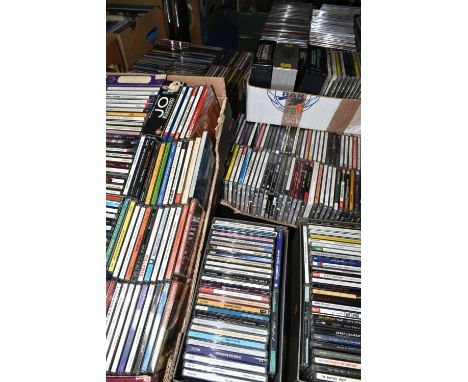 SEVEN BOXES OF CDS, approximately five hundred CDs, artists to include The Beatles, Queen, Elvis Presley, Simon &amp; Garfunk