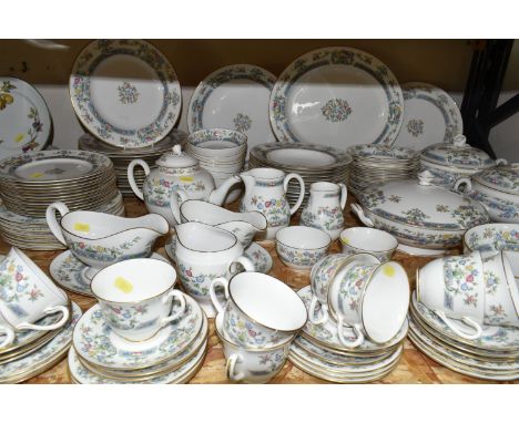 A LARGE QUANTITY OF ROYAL WORCESTER 'MAYFIELD' PATTERN DINNERWARE, comprising three covered tureens, one large oval meat plat