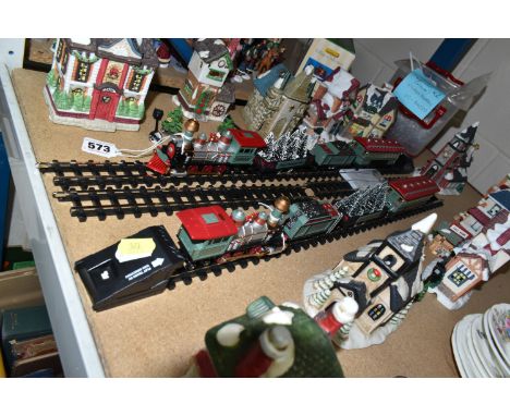 TWO LEMAX CHRISTMAS VILLAGE TRAIN SETS AND WINTER BUILDINGS ETC, to include three churches, three inns, Grocery, Mill, Toy Sh